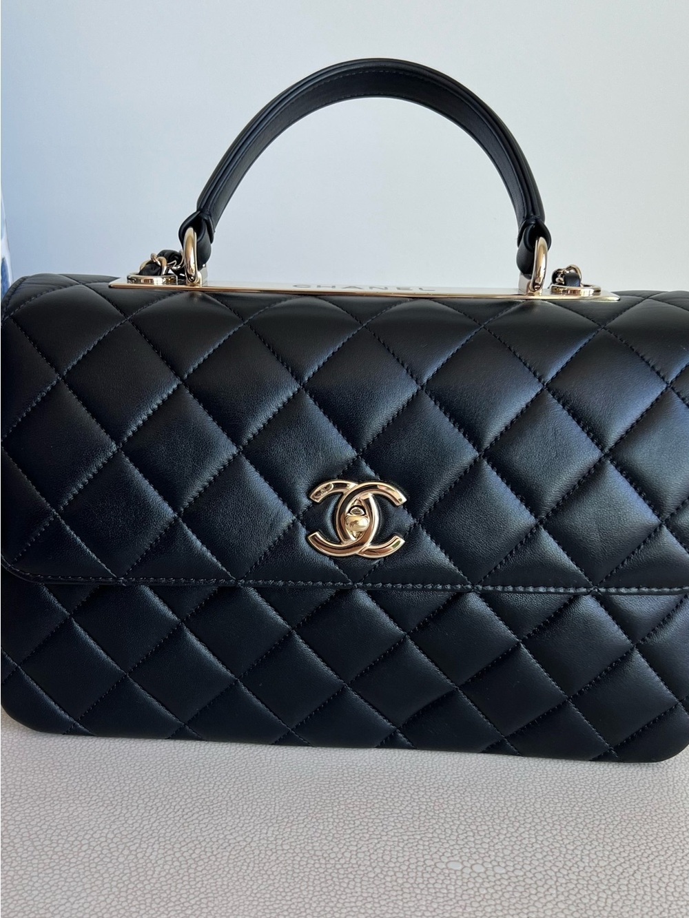 Chanel FLAP BAG WITH TOP HANDLE Lambskin & Gold-Tone Metal - Picture 11 of 16